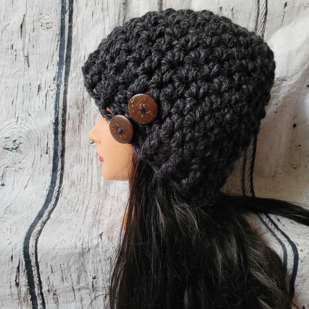 Women's Crochet Gray Wool winter hat - Picture 10 of 14